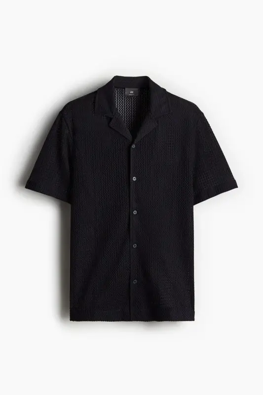 Men's regular fit, textured knit polo shirt. - H&M
