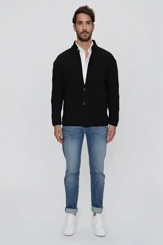 Men's Regular Fit Thessaloniki Knit Cardigan Black 23w208-Black - 3