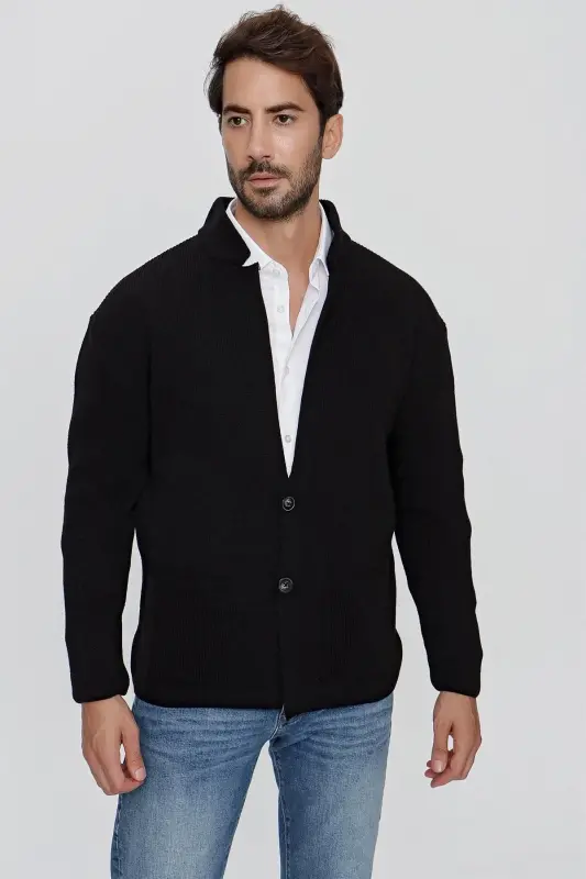 Men's Regular Fit Thessaloniki Knit Cardigan Black 23w208-Black - 2