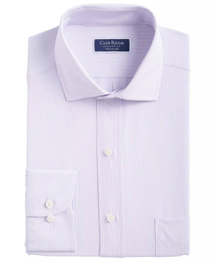 Men's Regular Fit Traveler Fine Stripe Dress Shirt, Created for Modazone Lavender - 5