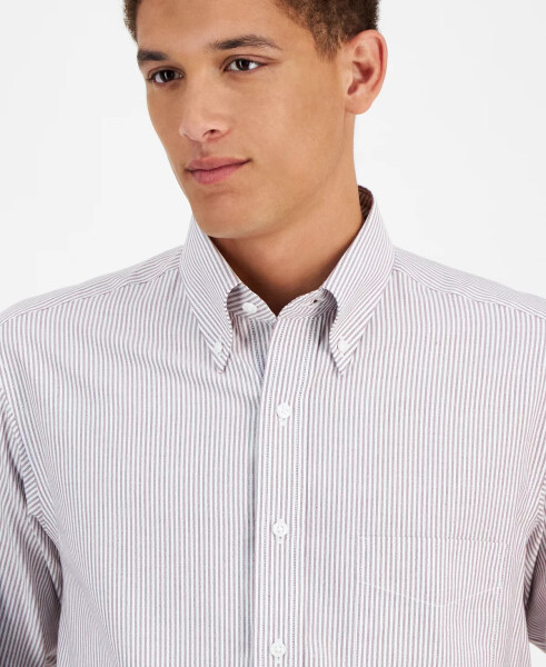 Men's Regular Fit University Stripe Dress Shirt, Created for Modazone Crimson White - 3