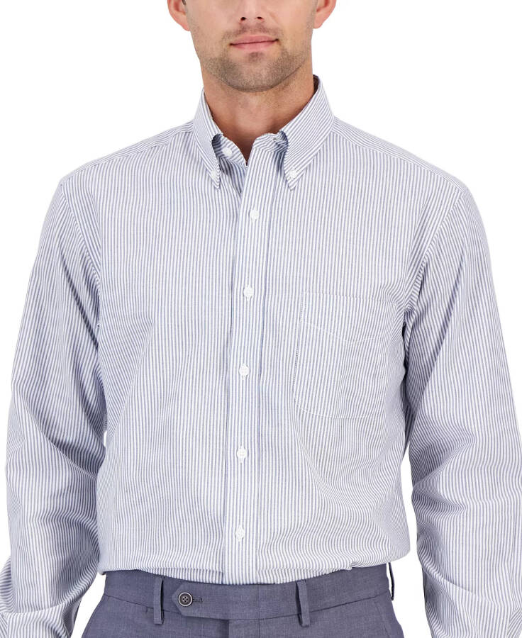 Men's Regular Fit University Stripe Dress Shirt, Created for Modazone Navy Blue White - 9