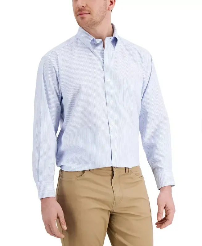 Men's Regular Fit University Stripe Ko'ylak, Modazone uchun yaratilgan - Moviy/Oq - 1