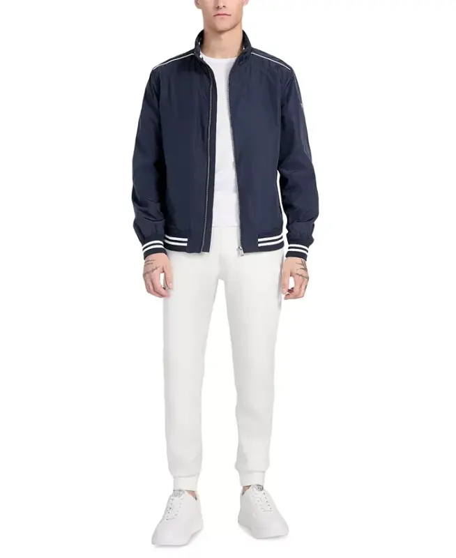 Men's Regular-Fit Urban Stripe Bomber Jacket-Smart Blue - 2