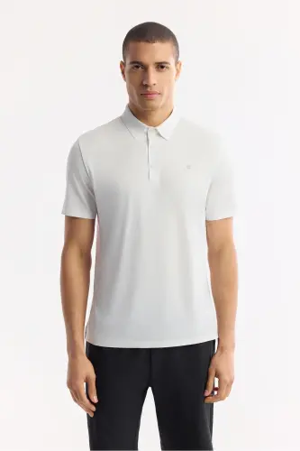 Men's Regular Fit White Non-Iron Polo Collar Technical Fabric T-Shirt A51Y1155-White - 5