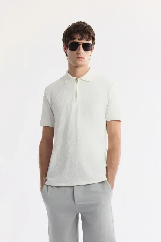 Men's Regular Fit White Pique Polo Shirt A51Y1090-White - 1