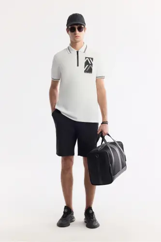 Men's Regular Fit White Polo Collar Printed 100% Cotton T-Shirt A51Y1167 - 7