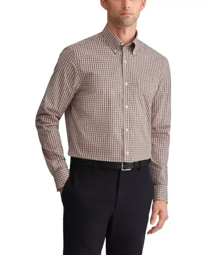 Men's Regular Fit Wrinkle Resistant Stretch Dress Shirt - Beige - 1