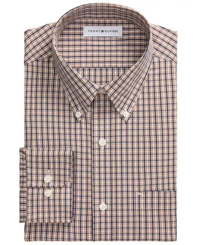 Men's Regular Fit Wrinkle Resistant Stretch Dress Shirt - Beige - 3