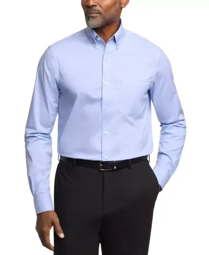 Men's Regular Fit Wrinkle Resistant Stretch Dress Shirt-Blue - TOMMY HILFIGER (1)