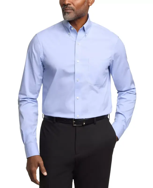Men's Regular Fit Wrinkle Resistant Stretch Dress Shirt-Blue - 2