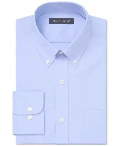 Men's Regular Fit Wrinkle Resistant Stretch Dress Shirt-Blue - 3