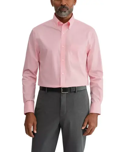 Men's Regular Fit Wrinkle Resistant Stretch Dress Shirt - Coral - 1