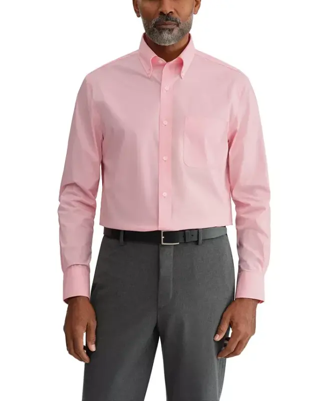 Men's Regular Fit Wrinkle Resistant Stretch Dress Shirt - Coral - 1