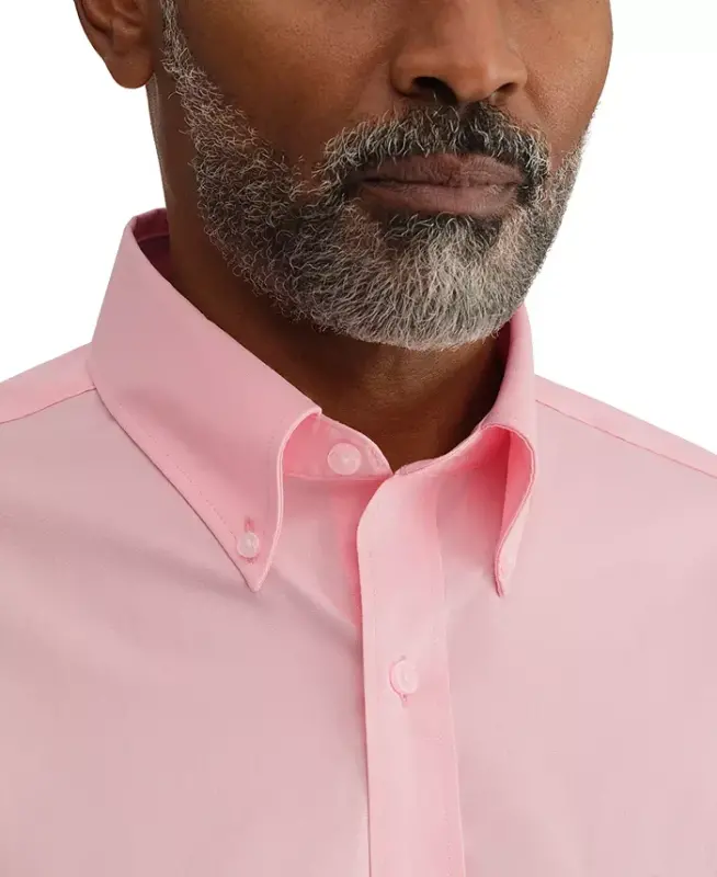 Men's Regular Fit Wrinkle Resistant Stretch Dress Shirt - Coral - 3