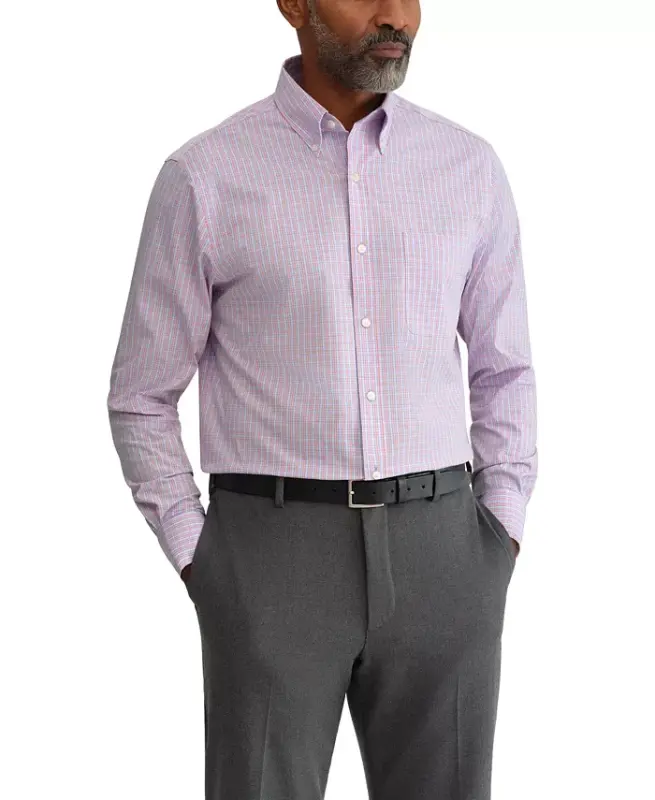 Men's Regular Fit Wrinkle Resistant Stretch Dress Shirt - Coral Multi - 1