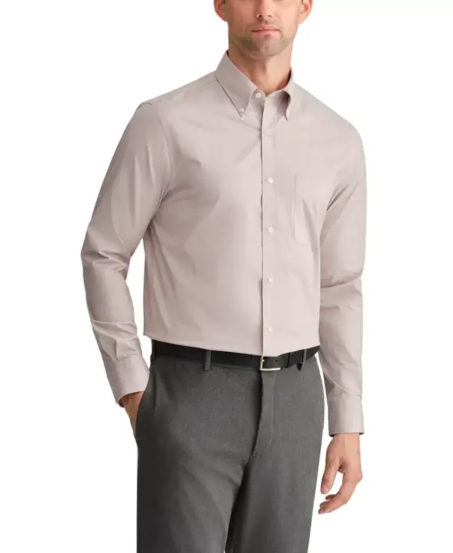 Men's Regular Fit Wrinkle Resistant Stretch Dress Shirt - Khaki - 1