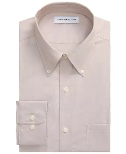 Men's Regular Fit Wrinkle Resistant Stretch Dress Shirt - Khaki - 3