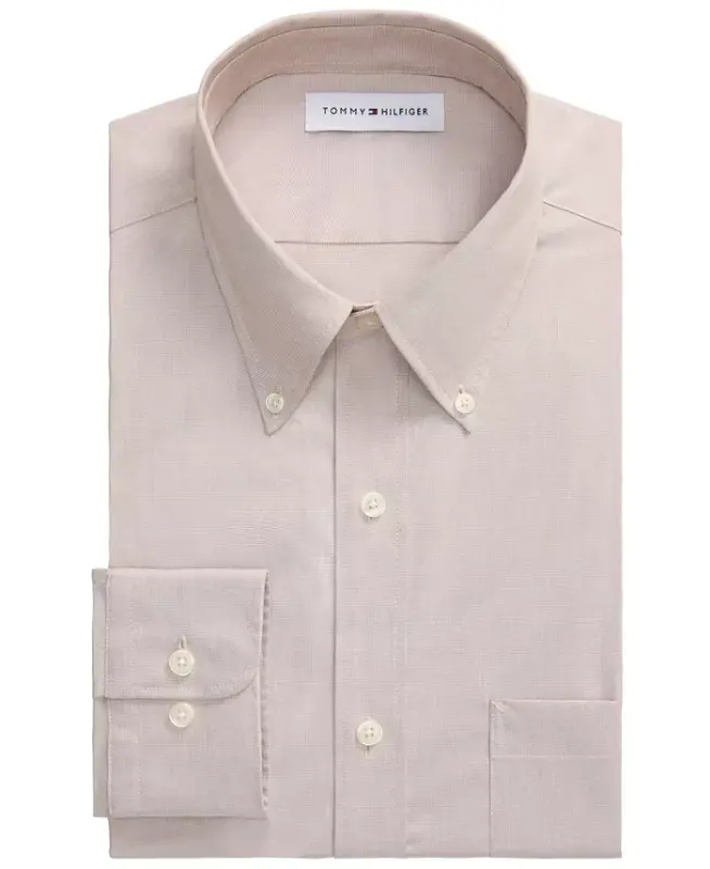 Men's Regular Fit Wrinkle Resistant Stretch Dress Shirt - Khaki - 3