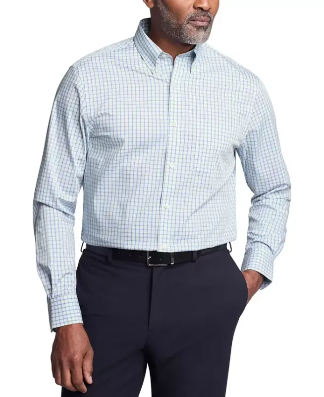 Men's Regular Fit Wrinkle Resistant Stretch Dress Shirt - Mint Grid - 1