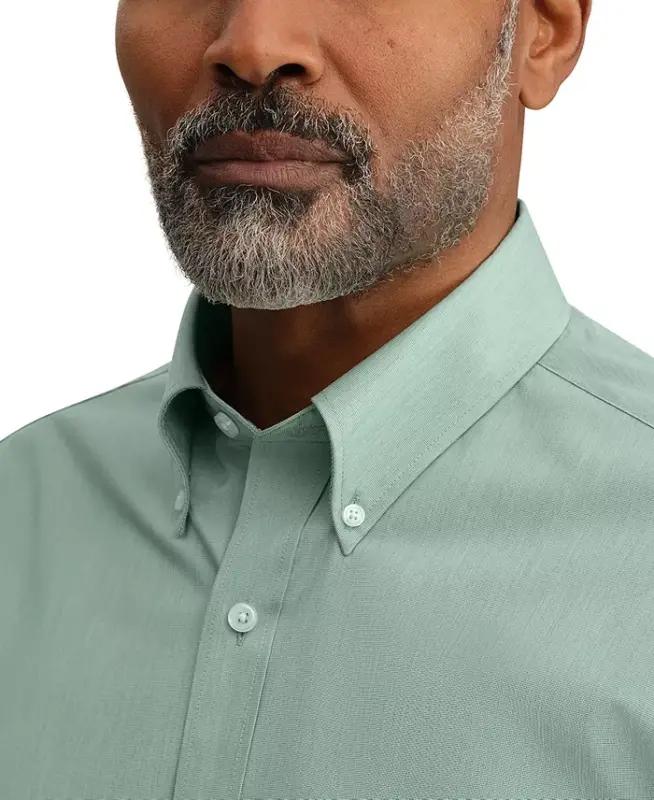 Men's Regular Fit Wrinkle Resistant Stretch Dress Shirt - Pine - 3