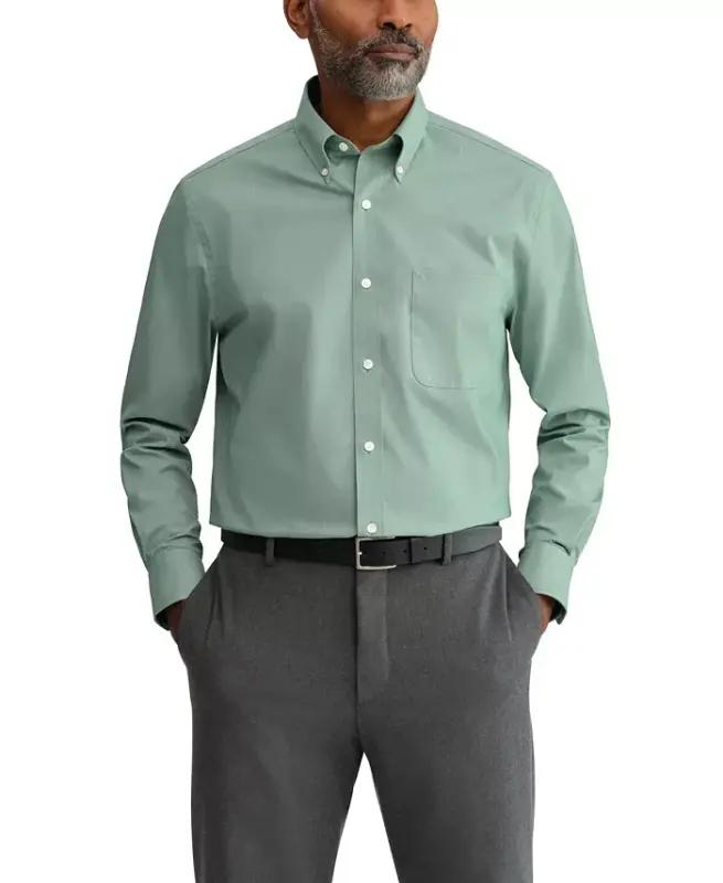 Men's Regular Fit Wrinkle Resistant Stretch Dress Shirt - Pine - TOMMY HILFIGER