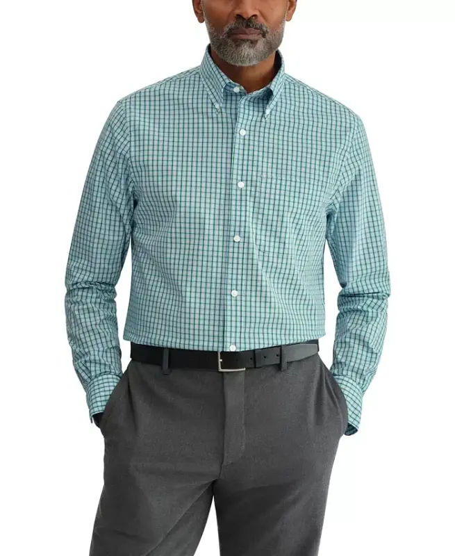 Men's Regular Fit Wrinkle Resistant Stretch Dress Shirt - Pine Multi - 1