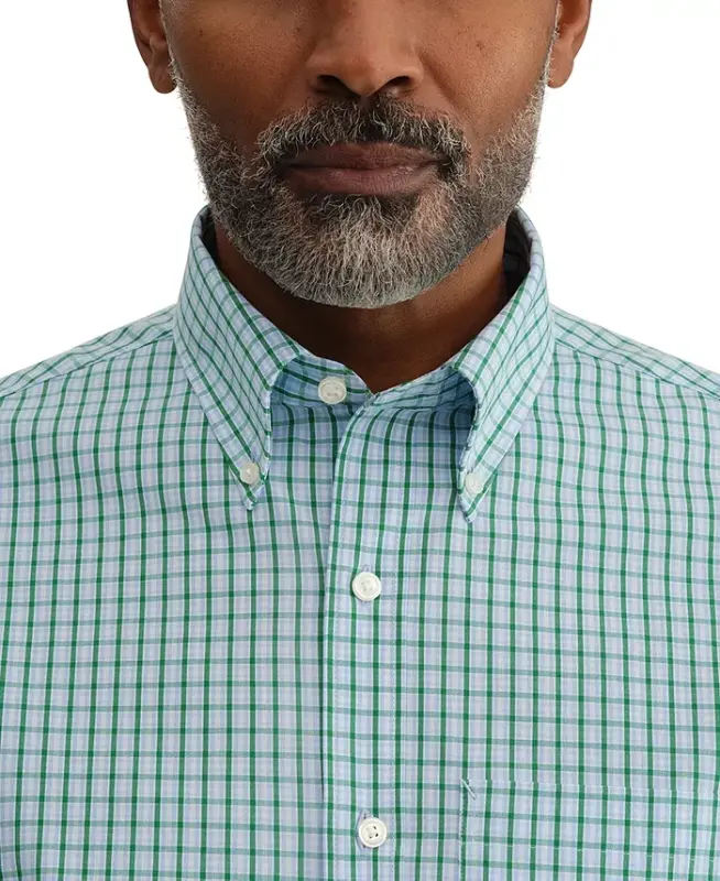 Men's Regular Fit Wrinkle Resistant Stretch Dress Shirt - Pine Multi - 3