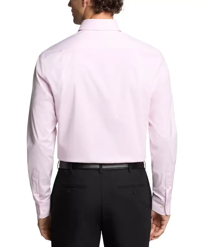 Men's Regular Fit Wrinkle Resistant Stretch Dress Shirt-Pink Solid - 5