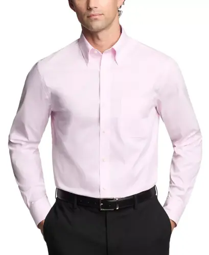 Men's Regular Fit Wrinkle Resistant Stretch Dress Shirt-Pink Solid 