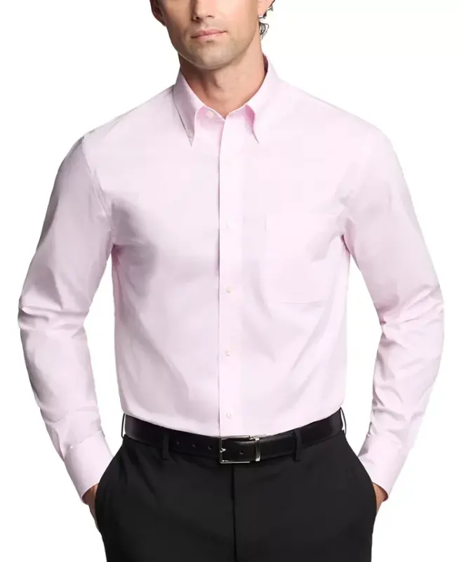 Men's Regular Fit Wrinkle Resistant Stretch Dress Shirt-Pink Solid - TOMMY HILFIGER