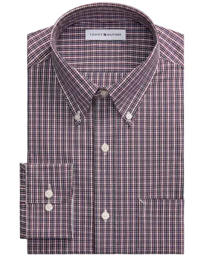 Men's Regular Fit Wrinkle Resistant Stretch Dress Shirt - Red - 3