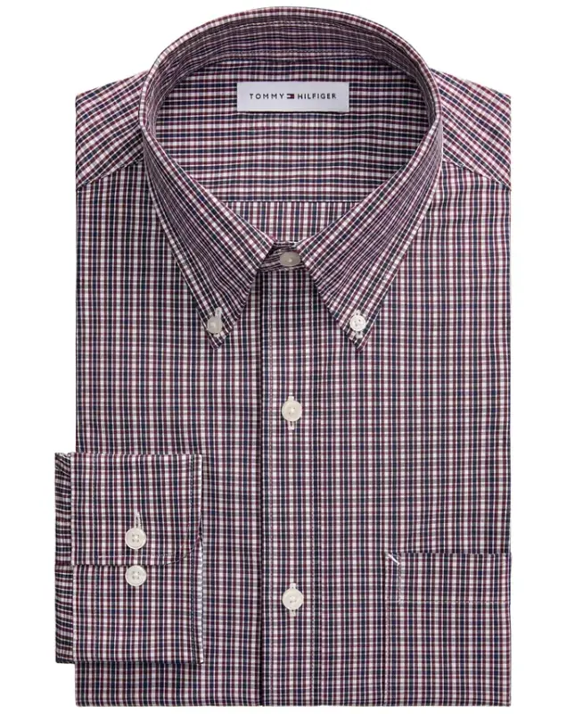 Men's Regular Fit Wrinkle Resistant Stretch Dress Shirt - Red - 3