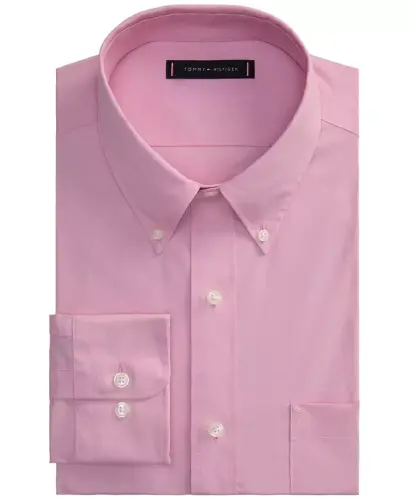 Men's Regular Fit Wrinkle Resistant Stretch Dress Shirt - Rose - 3