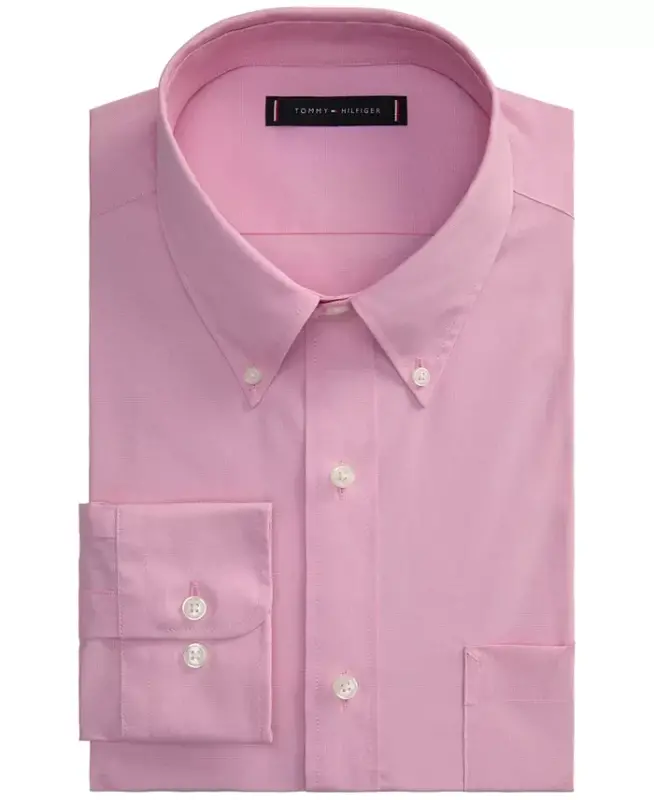Men's Regular Fit Wrinkle Resistant Stretch Dress Shirt - Rose - 3