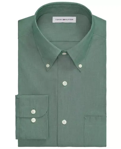 Men's Regular Fit Wrinkle Resistant Stretch Dress Shirt - Solid Green - 3