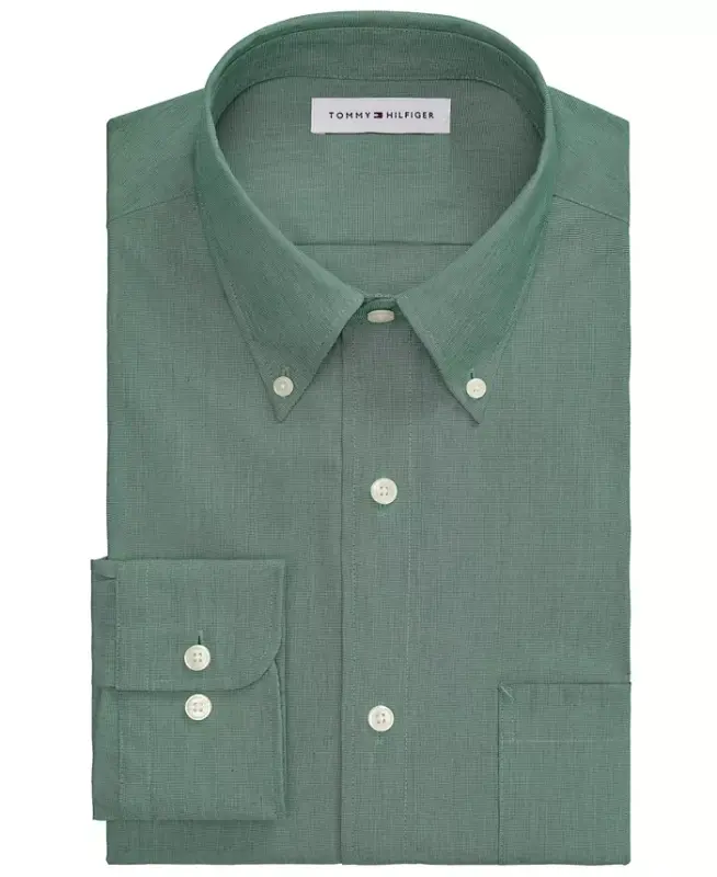 Men's Regular Fit Wrinkle Resistant Stretch Dress Shirt - Solid Green - 3