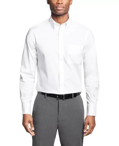 Men's Regular Fit Wrinkle Resistant Stretch Dress Shirt-White 