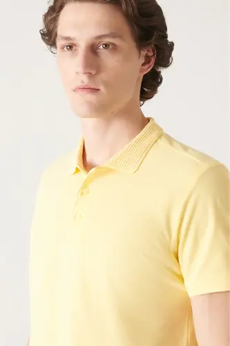 Men's Regular Fit Yellow 3 Button 100% Egyptian Cotton Polo Neck T-Shirt B001027-Yellow - AVVA (1)