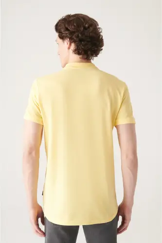 Men's Regular Fit Yellow 3 Button 100% Egyptian Cotton Polo Neck T-Shirt B001027-Yellow - 4