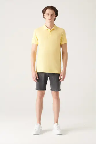 Men's Regular Fit Yellow 3 Button 100% Egyptian Cotton Polo Neck T-Shirt B001027-Yellow - 5