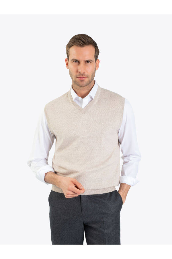 Men's Regular Ribbed Knit Sweater - Beige Melange - 5