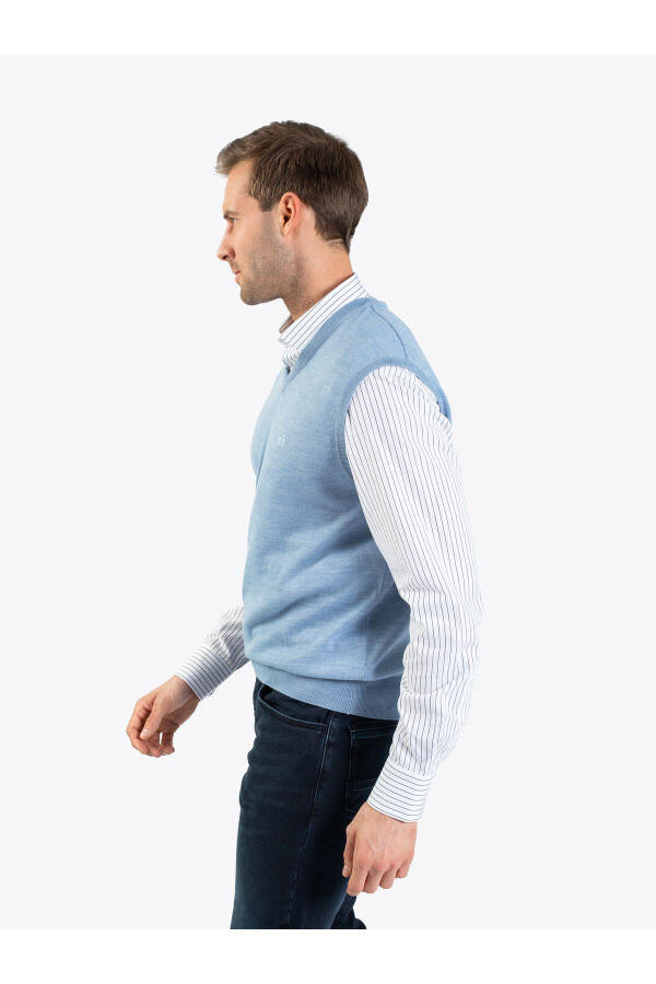 Men's Regular Ribbed Knit Sweater - Blue Melange - 2