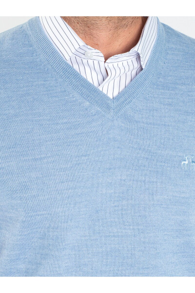 Men's Regular Ribbed Knit Sweater - Blue Melange - 4