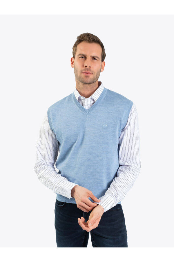 Men's Regular Ribbed Knit Sweater - Blue Melange - 5