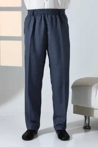 Men's Relaxed Elastic Waist Pocket Hajj Umrah Fabric Shalwar Pants - Blue 