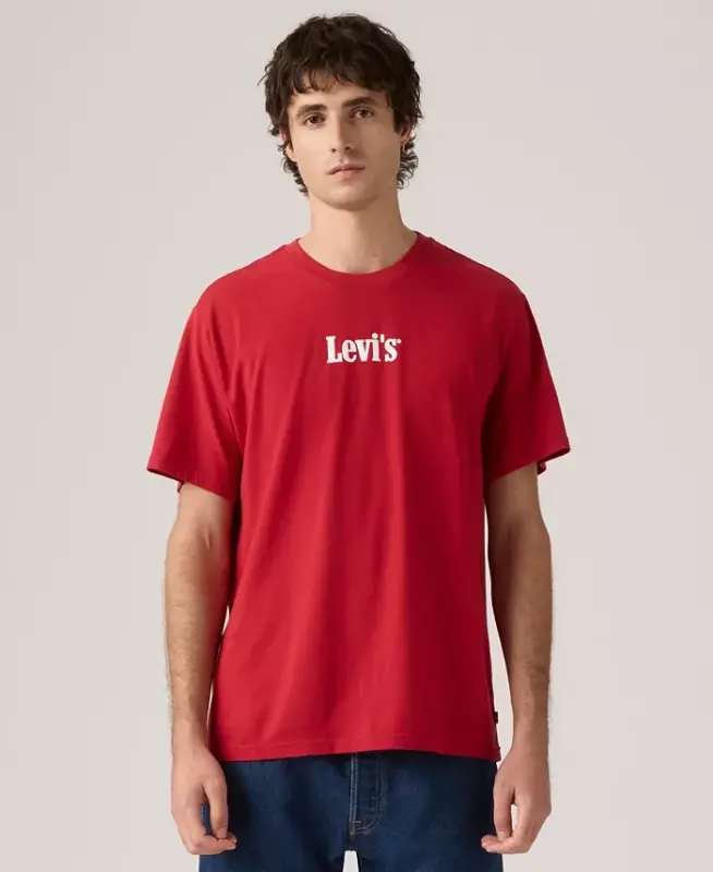 Men's Relaxed-Fit Box Tab Logo Crewneck T-shirt - Red - 1