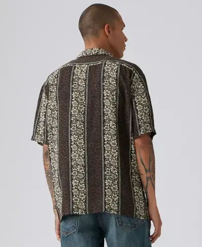 Men's Relaxed-Fit Camp Collar Shirt - Black - 4