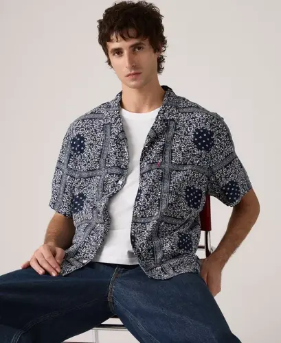 Men's Relaxed-Fit Camp Collar Shirt - Dress Blues - 3