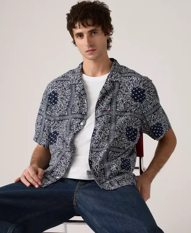 Men's Relaxed-Fit Camp Collar Shirt - Dress Blues - 3